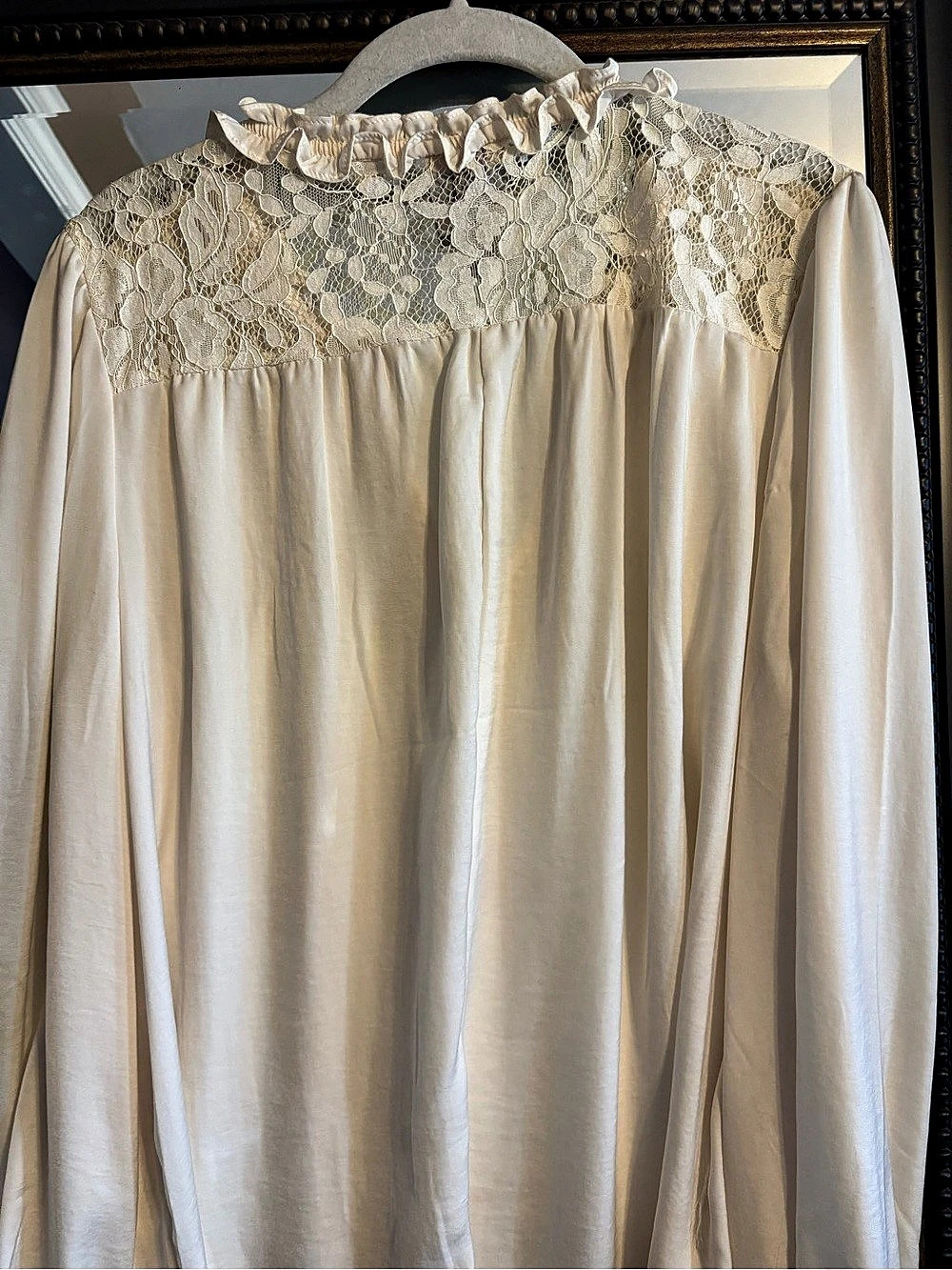 Knox Rose Lace Yoke Peasant Blouse in Ivory Size Large - Picture 3 of 11